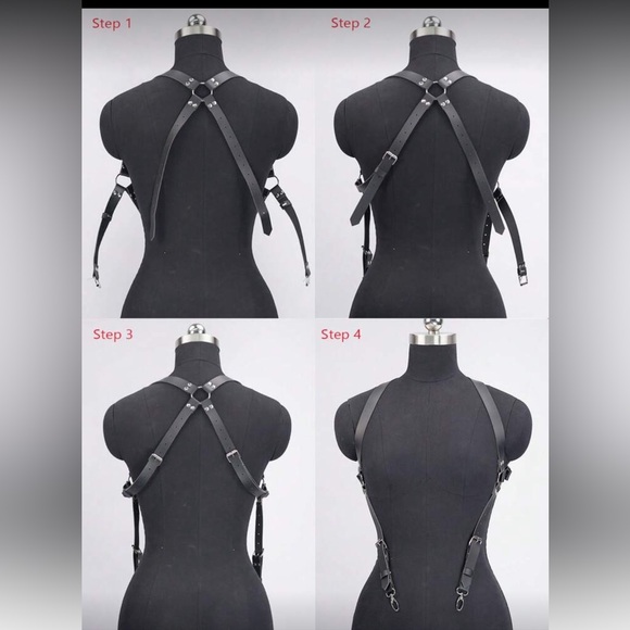 Black Leather Harness Suspender Accessory New main image 2